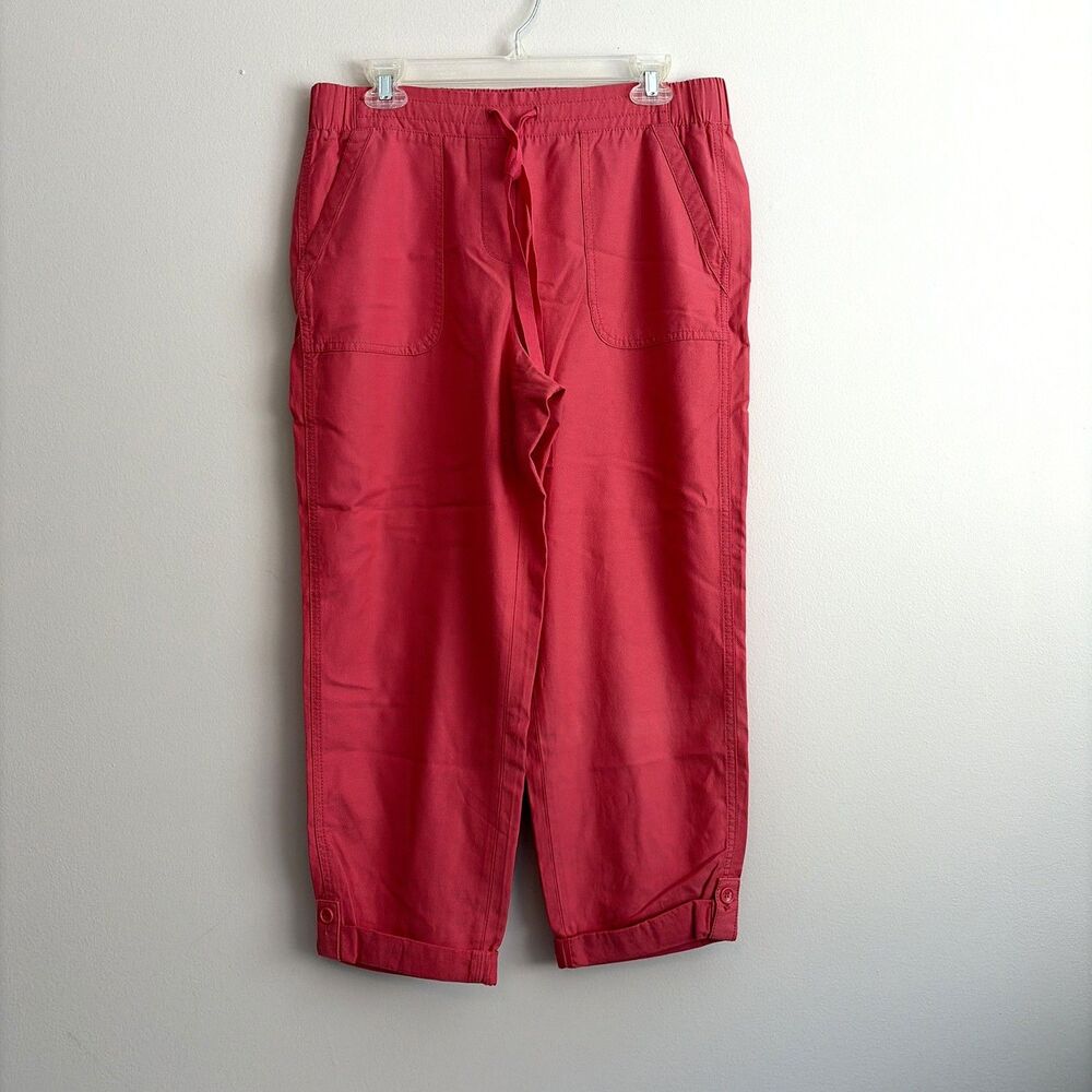 Talbots Womens Pull On Cropped Pants Size 8 Pink Resort Preppy Stretch Coastal